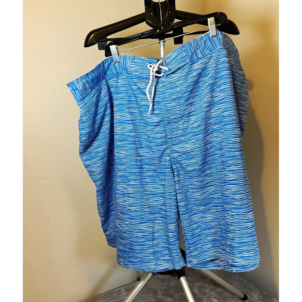 J. Crew Men’s Swim Shorts 5XL 10" Inseam Blue/White Striped Drawstring Mesh